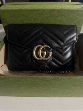 Gucci Black Matelassé Leather Crossbody with Gold Double G